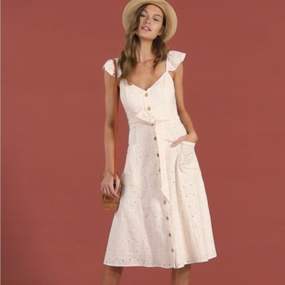 Anthropologie Cream Eyelet Midi Dress